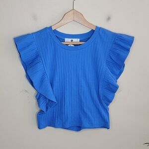 NWT Everyday Chic Boutique | Blue Cropped Ruffle Open Back Top